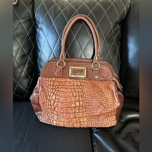 Rioni Elegant Brown Alligator-Embossed Women's Bag